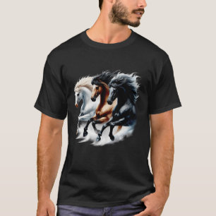 Wilde Pferde, die zusammen mit blühenden Mäusen po T-Shirt