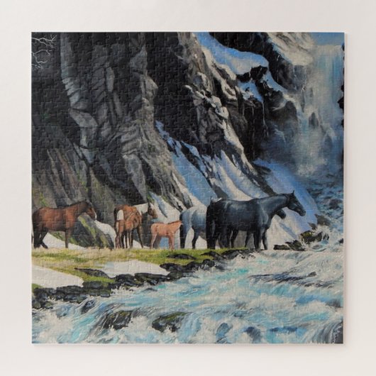Wilde Pferde, Fohlen am Fluss der Bergfeder Puzzle (Horizontal)