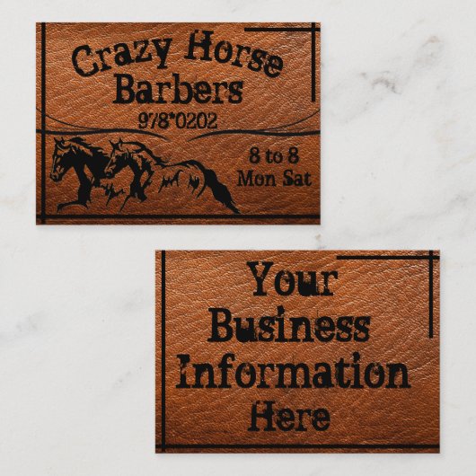 Wilde Pferde im Braunleder-Friseurgeschäft Visitenkarte (Vorne/Hinten)