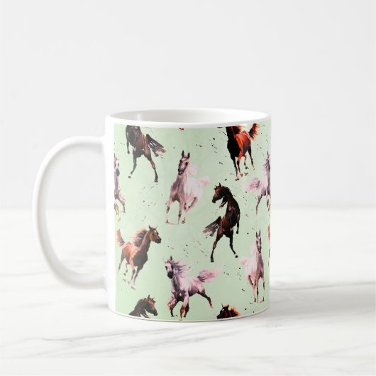 Wilde Pferde im grünen Hintergrund Kaffeetasse (Links)