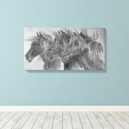 Wilde Pferde im Wind Leinwanddruck (Insitu (Holzboden))