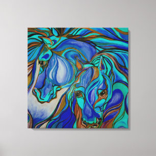 Wilde Pferde in Braun und Aquamarin Leinwanddruck