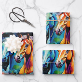 Wilde Pferde in der Wüste der Wasserfarbe Geschenkpapier Set