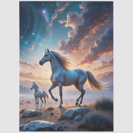 Wilde Pferde - Mare und Fohlen in der Wüstenlandsc Seidenpapier (Vorderseite)