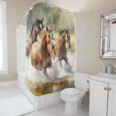 Wilde Pferde mit brauner Wasserfarbe Duschvorhang (Beispiel)