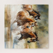 Wilde Pferde mit brauner Wasserfarbe Puzzle (Horizontal)