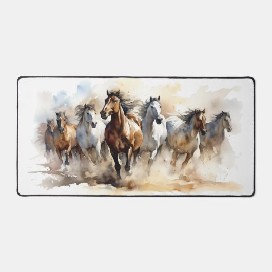 Wilde Pferde Mustangs Moderne Pferde Wasserfarbe Schreibtischunterlage (Vorderseite)