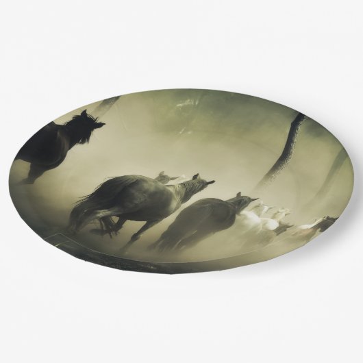 Wilde Pferde Pappteller (Schrägansicht)