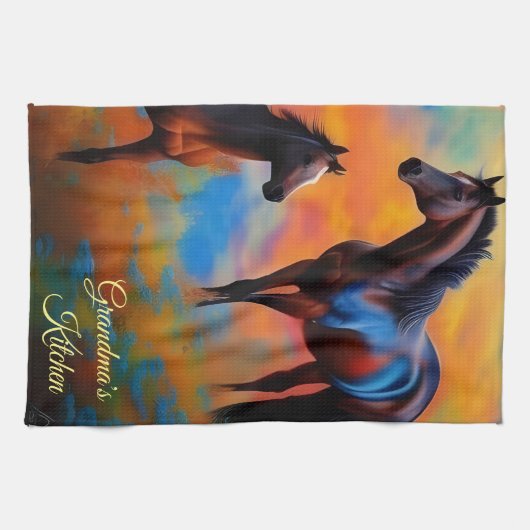 Wilde Pferde *personalize* Geschirrtuch (Horizontal)