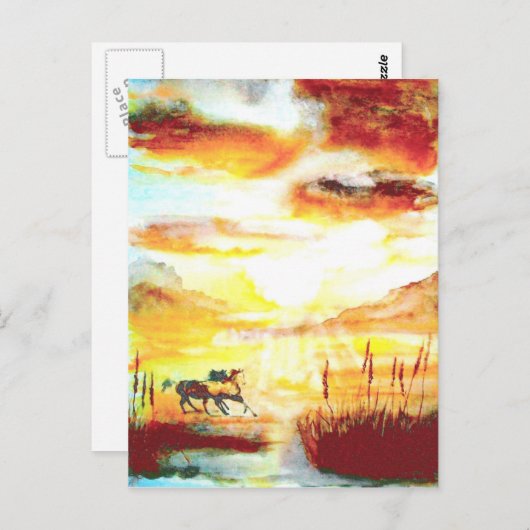 Wilde Pferde. Postkarte (Vorne/Hinten)