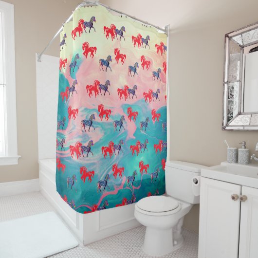 Wilde Pferde Tierwerbung Duschvorhang (Beispiel)