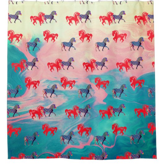 Wilde Pferde Tierwerbung Duschvorhang (Vorderseite)
