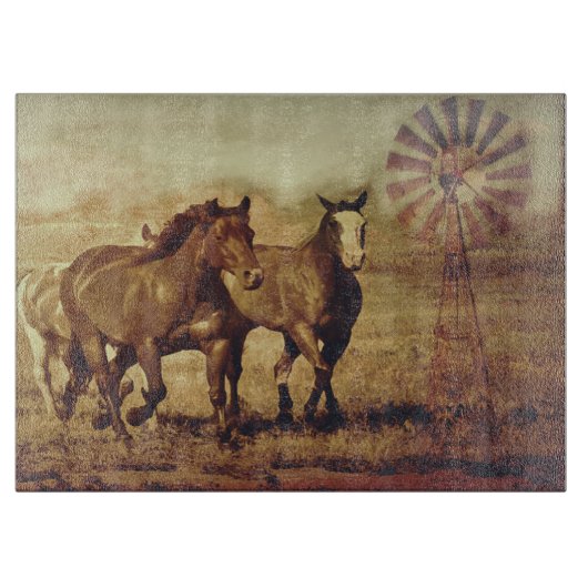 Wilde Pferde und Windmühlen-Schneidebrett Schneidebrett (Vorderseite)
