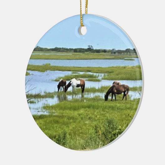 Wilde Pferde von Assateague Keramik Ornament (Links)