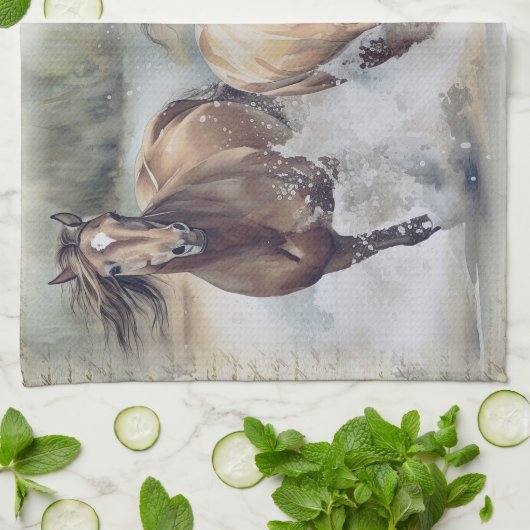 Wilde Pferde Wasserfarbe Geschirrtuch (Gefaltet)
