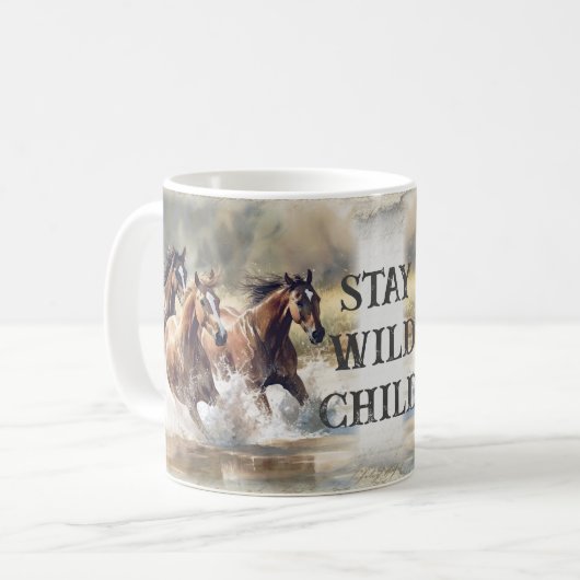 Wilde Pferde Wasserfarbe Kaffeetasse (Vorderseite Links)