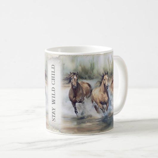 Wilde Pferde Wasserfarbe Kaffeetasse (VorderseiteRechts)