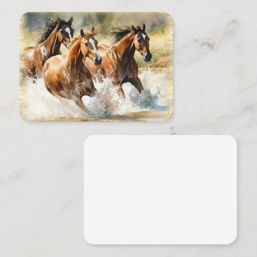 Wilde Pferde Wasserfarbe Visitenkarte (Vorne/Hinten)