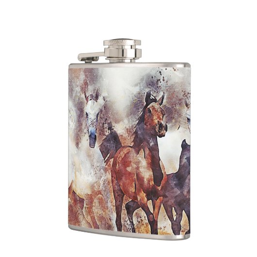 Wilde Pferde Wasserfarben Artwork Flachmann (Links)