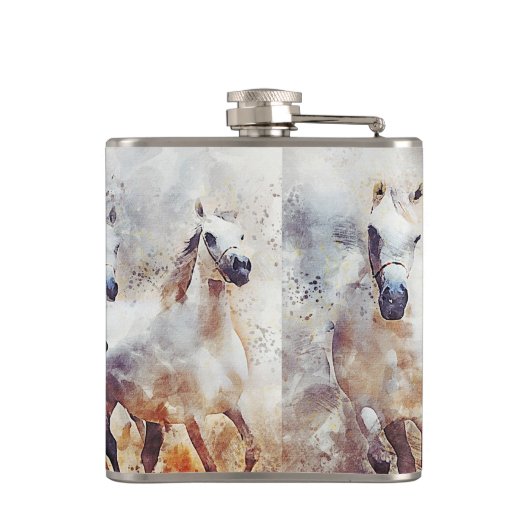 Wilde Pferde Wasserfarben Artwork Flachmann (Rückseite)