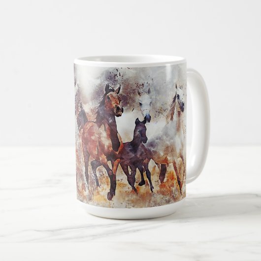 Wilde Pferde Wasserfarben Artwork Kaffeetasse (VorderseiteRechts)