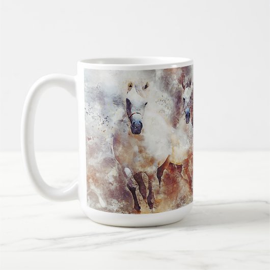 Wilde Pferde Wasserfarben Artwork Kaffeetasse (Links)