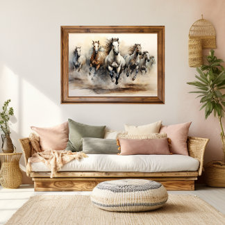 Wilde Pferde, Watercolor Art Poster