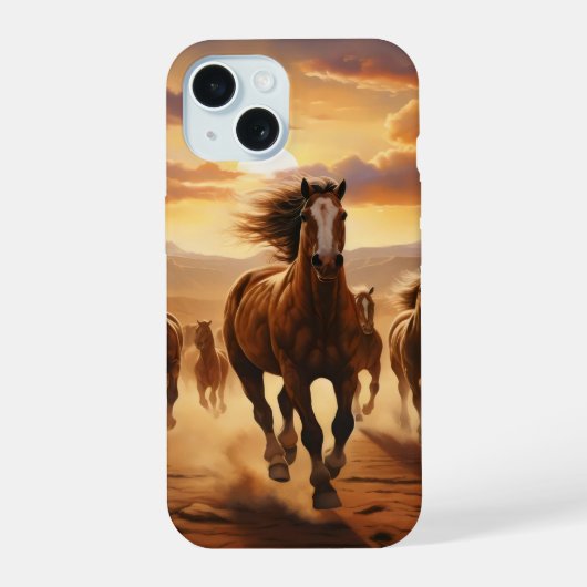 Wilde Pferde Wüste iPhone 15 Hülle (Rückseite)