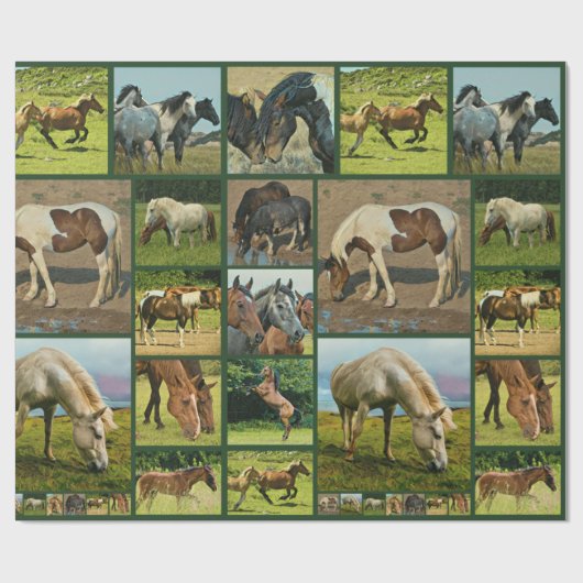 Wilde Pferdecollage Geschenkpapier (Flach)
