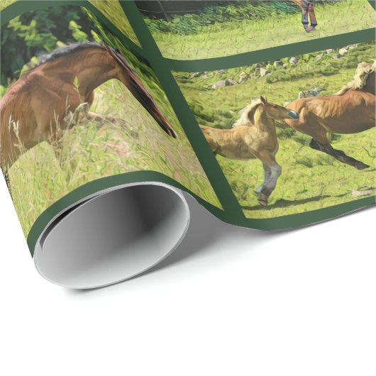 Wilde Pferdecollage Geschenkpapier (Rolleneckpunkt)