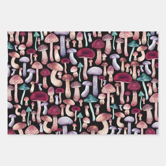 Wilde Pilze Aquarellbilder Geschenkpapier Set (Vorderseite)