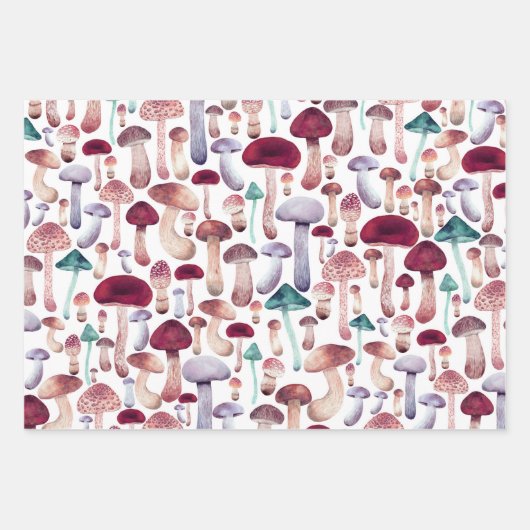 Wilde Pilze Aquarellbilder Geschenkpapier Set (Vorderseite)