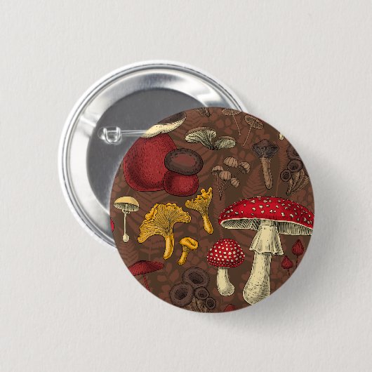 Wilde Pilze auf braun Button (Vorne & Hinten)