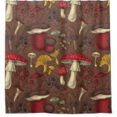 Wilde Pilze auf braun Duschvorhang (Vorderseite)