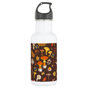 Wilde Pilze auf Braun Edelstahlflasche