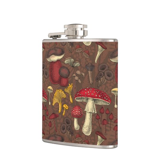 Wilde Pilze auf braun Flachmann (Links)