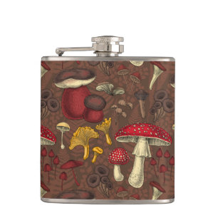 Wilde Pilze auf braun Flachmann