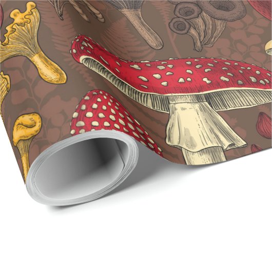 Wilde Pilze auf braun Geschenkpapier (Rolleneckpunkt)