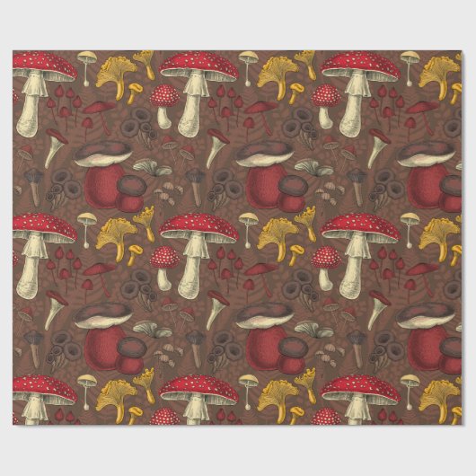 Wilde Pilze auf braun Geschenkpapier (Flach)