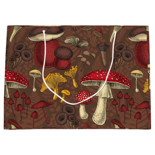 Wilde Pilze auf braun Große Geschenktüte (Vorderseite)