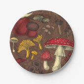Wilde Pilze auf braun Pappteller (Vorderseite)