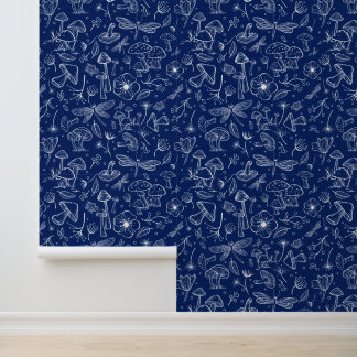Wilde Pilze auf Marineblau Tapete