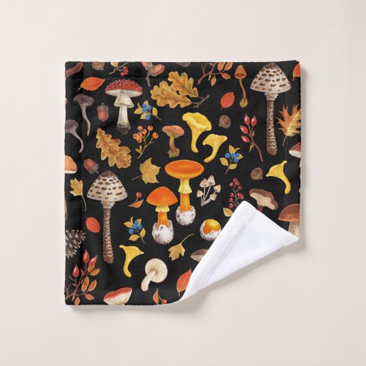 Wilde Pilze auf schwarz Badhandtuch Set (Waschlappen)