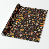 Wilde Pilze auf schwarz Geschenkpapier (Ungerollt)