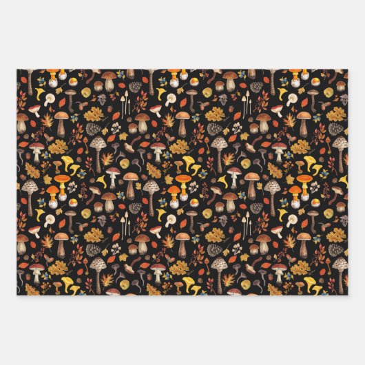 Wilde Pilze auf schwarz Geschenkpapier Set (Vorderseite 3)
