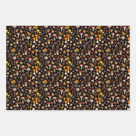 Wilde Pilze auf schwarz Geschenkpapier Set (Vorderseite 2)