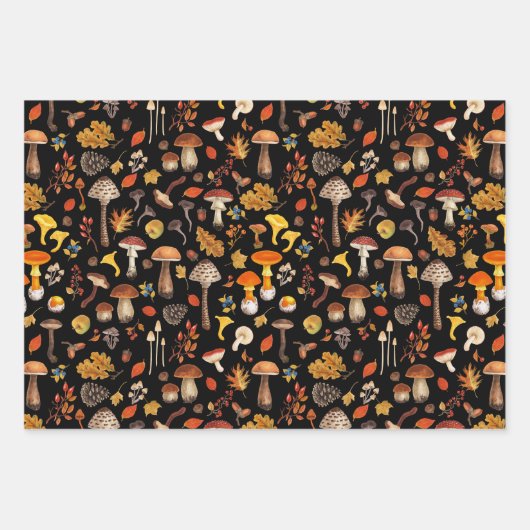 Wilde Pilze auf schwarz Geschenkpapier Set (Vorderseite)