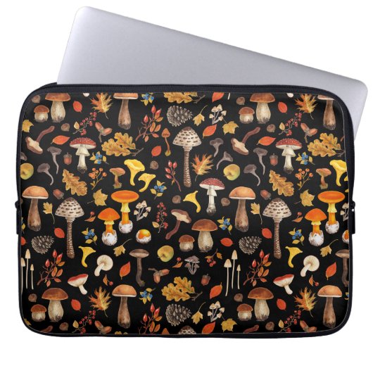 Wilde Pilze auf schwarz Laptopschutzhülle (Vorderseite)