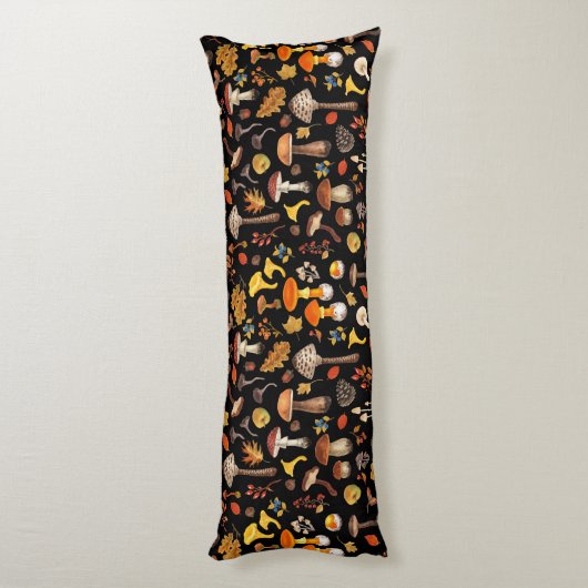 Wilde Pilze auf schwarz Seitenschläferkissen (Rückseite (Vertikal))