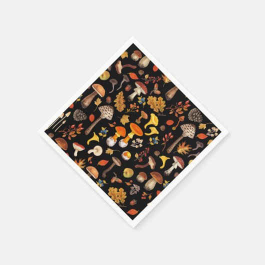Wilde Pilze auf schwarz Serviette (Ecke)